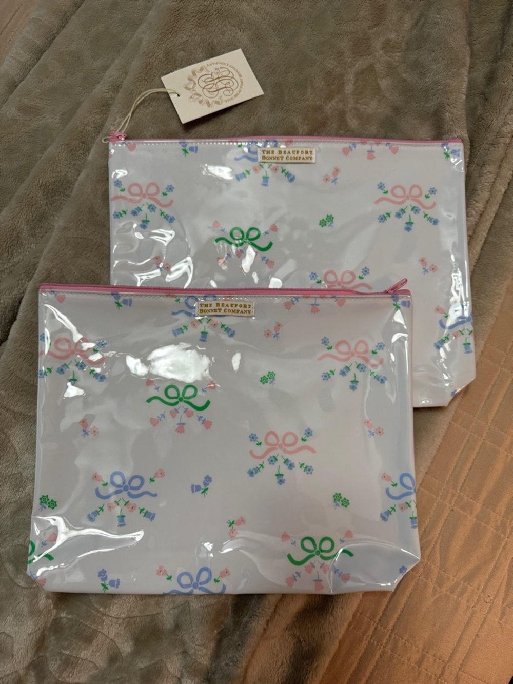 The Beaufort Bonnet Company Pastel Bow Floral Vinyl Pouches - Pink, Green, Blue